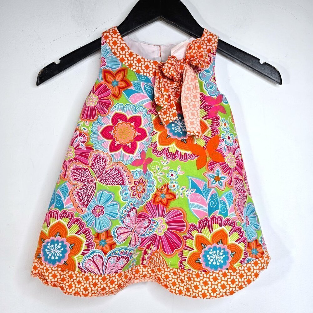 Vintage Countaing Daisies 2T Orange Floral High Neck Sleeveless Mini Dress